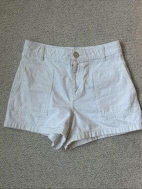 Zara White Denim High-Waist Patch Pocket Shorts